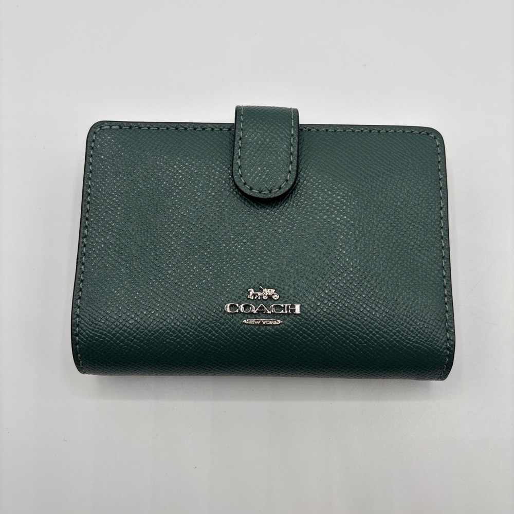 Coach Women's Teal Snap Wallet w/ Logo, ID Window & Zip Coin Pocket